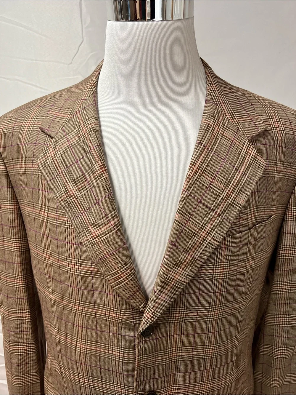 Bespoke Custom Men's 42L Tan Windowpane Glen Plaid Purple Check Blazer Jacket